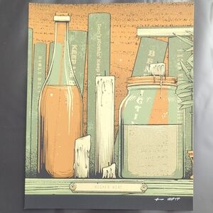Vintage Style Art Print with Green and Orange Tones